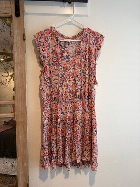 Knox Rose Peach Floral Ruffle-Sleeve Mini Dress